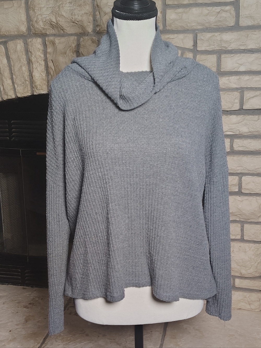 Gaze Gray Ribbed Cowl Neck Sweater XS